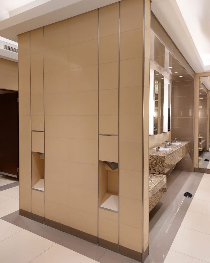 Wall cladding and stone vanity counter supplied by Mina Surface, Kempinski Mall of the Emirates, Dubai